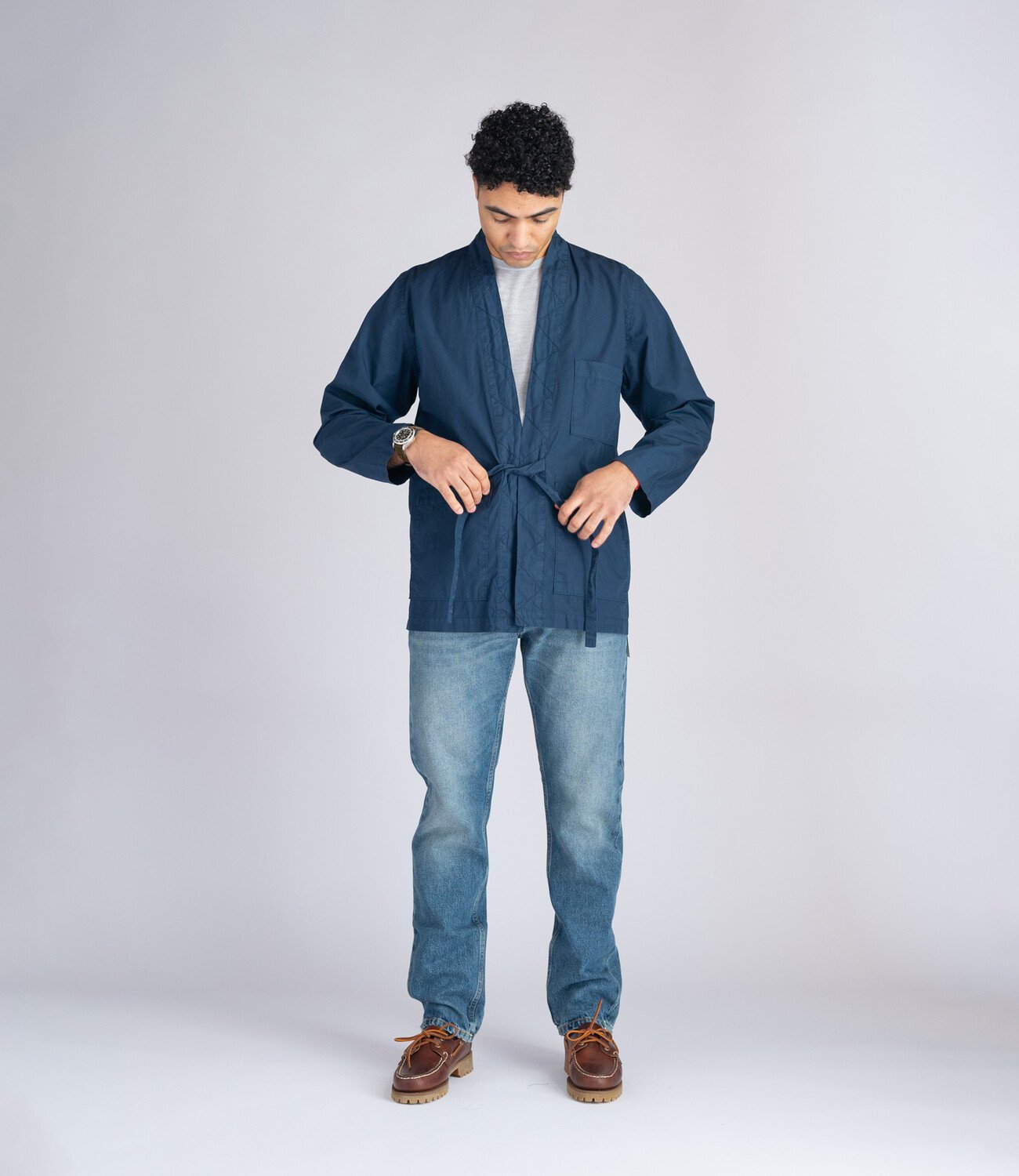 Tie Front Jacket - Navy Organic Fine Poplin