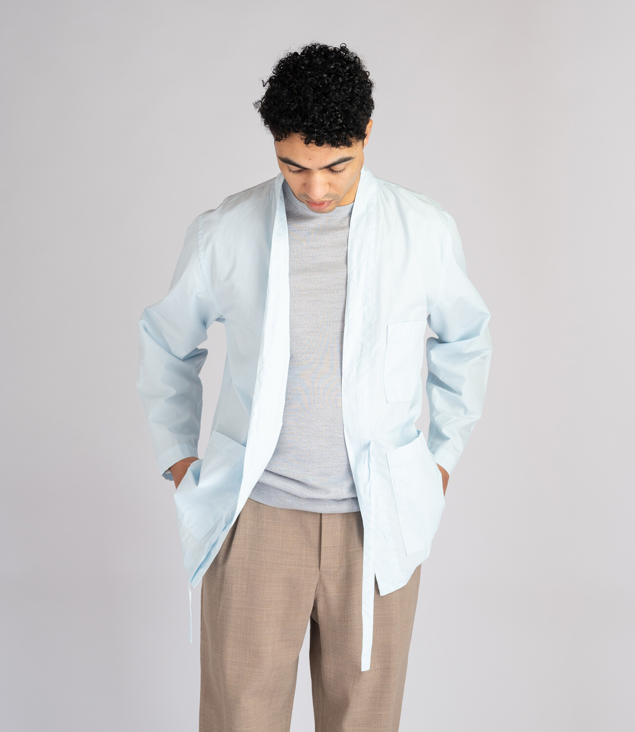 Tie Front Jacket - Sky Organic Fine Poplin