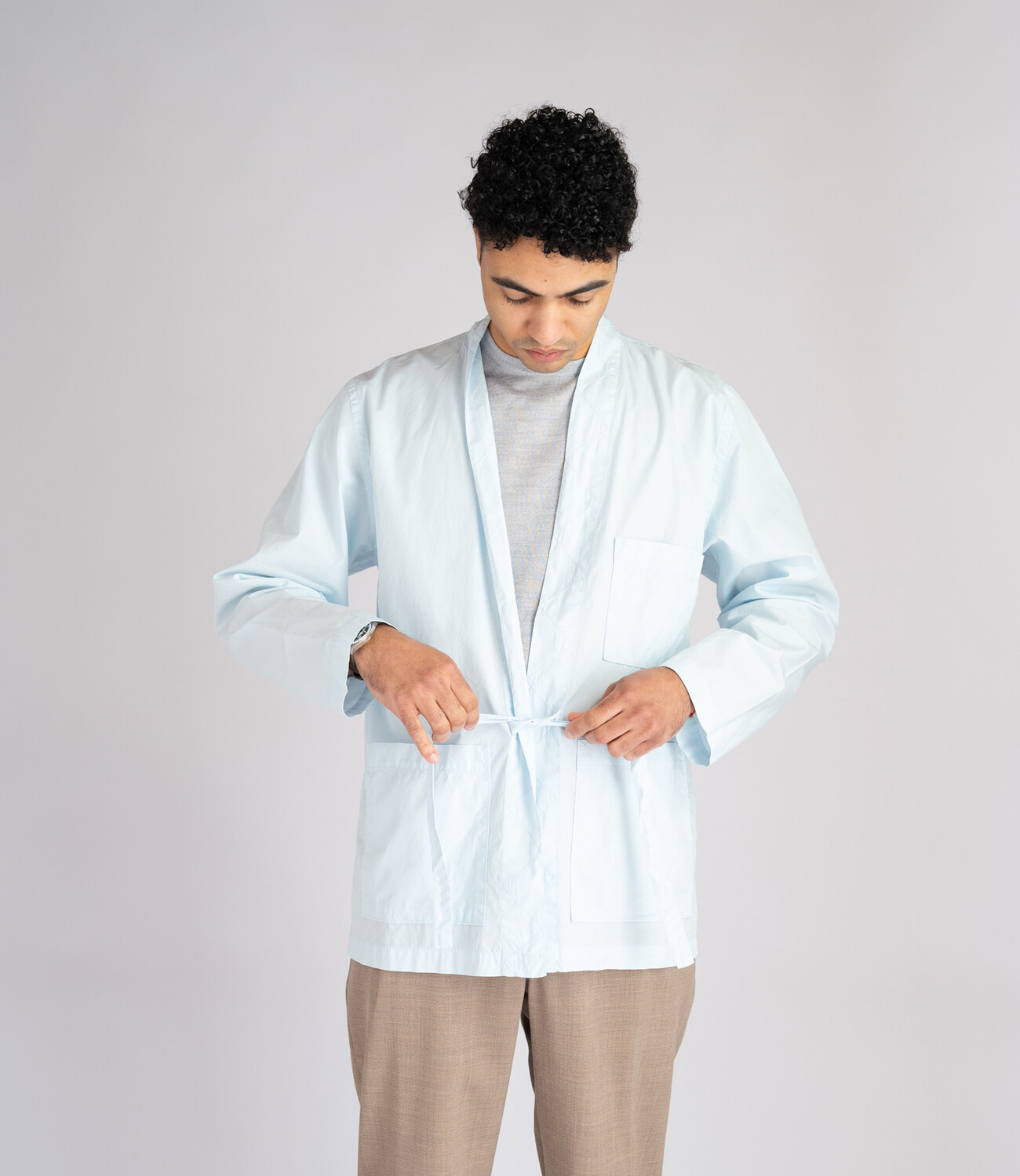 Tie Front Jacket - Sky Organic Fine Poplin