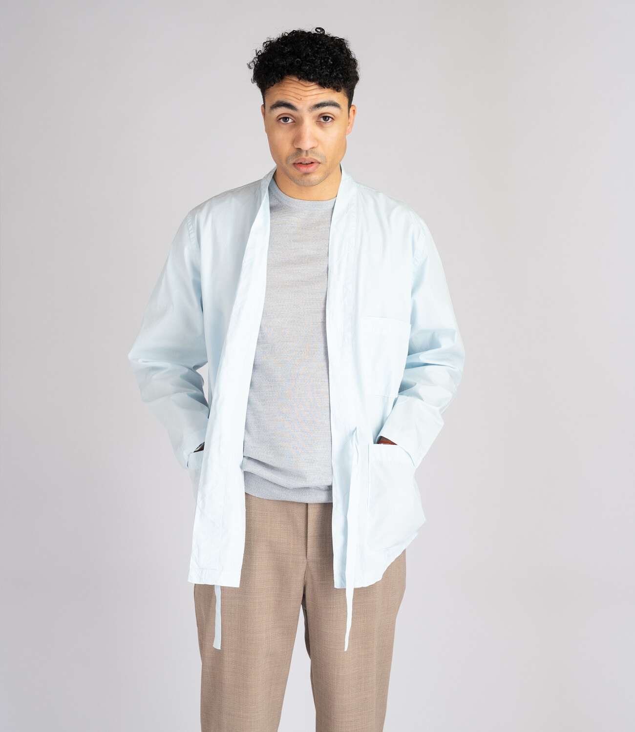 Tie Front Jacket - Sky Organic Fine Poplin