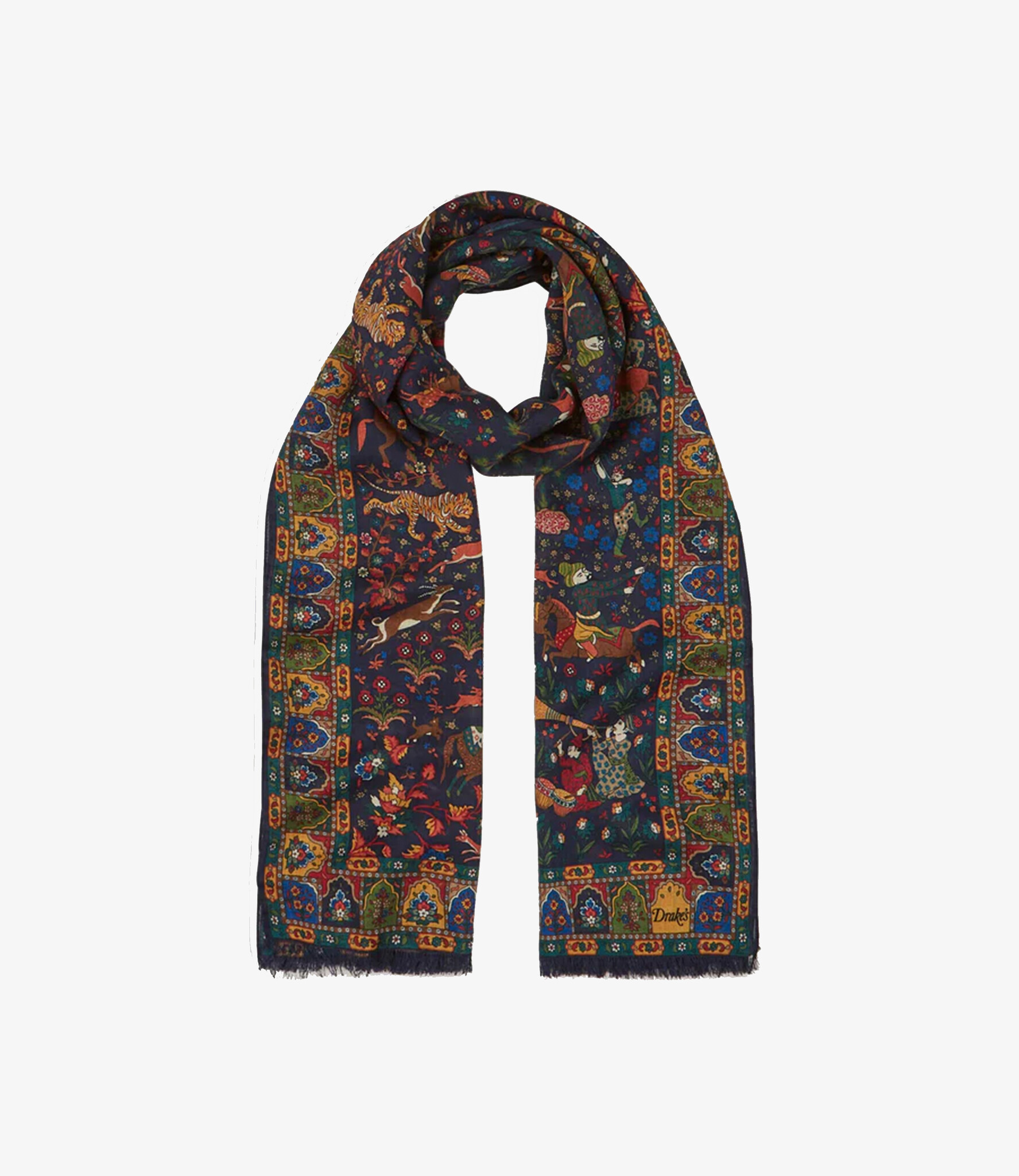 Mughal garden wool-silk scarf - Navy - Neighbourhood