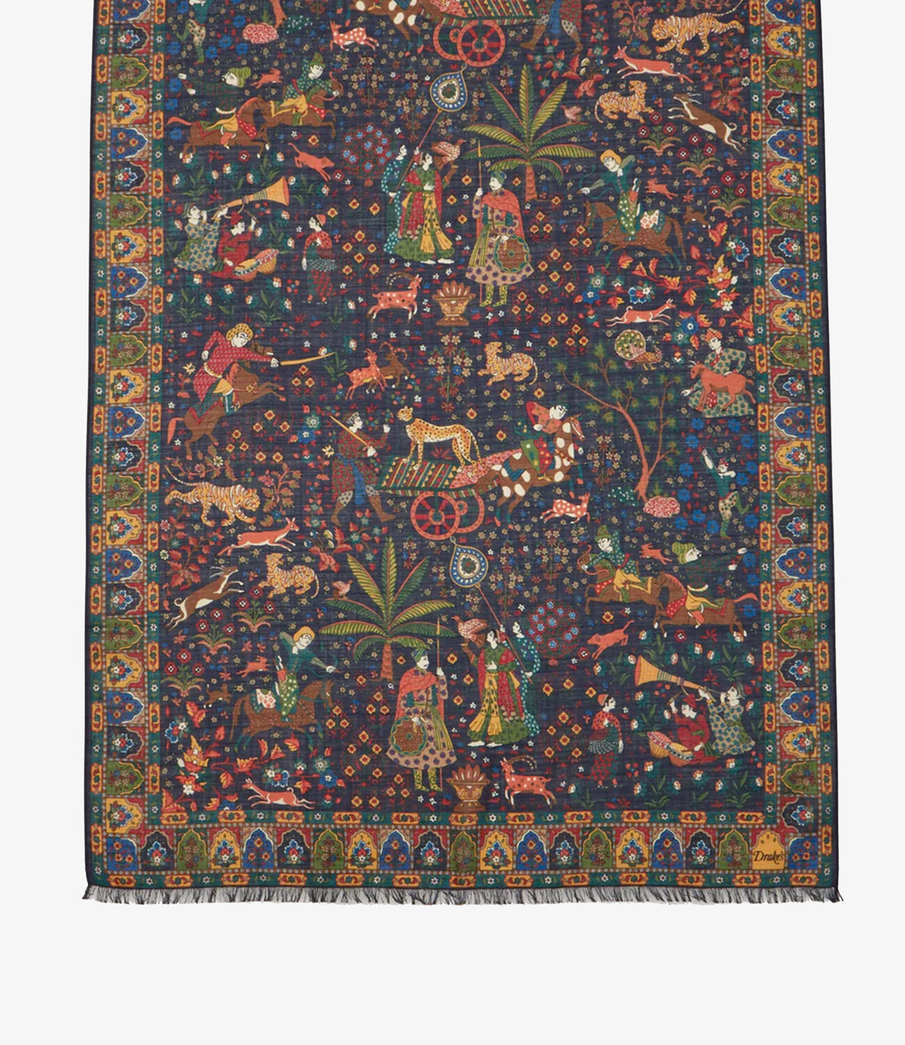 Moghal garden wool-silk scarf - Navy