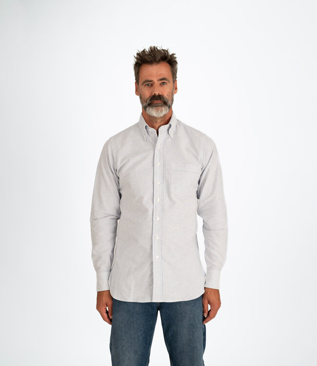 Drake's Ticking stripe button down oxford shirt - Blue