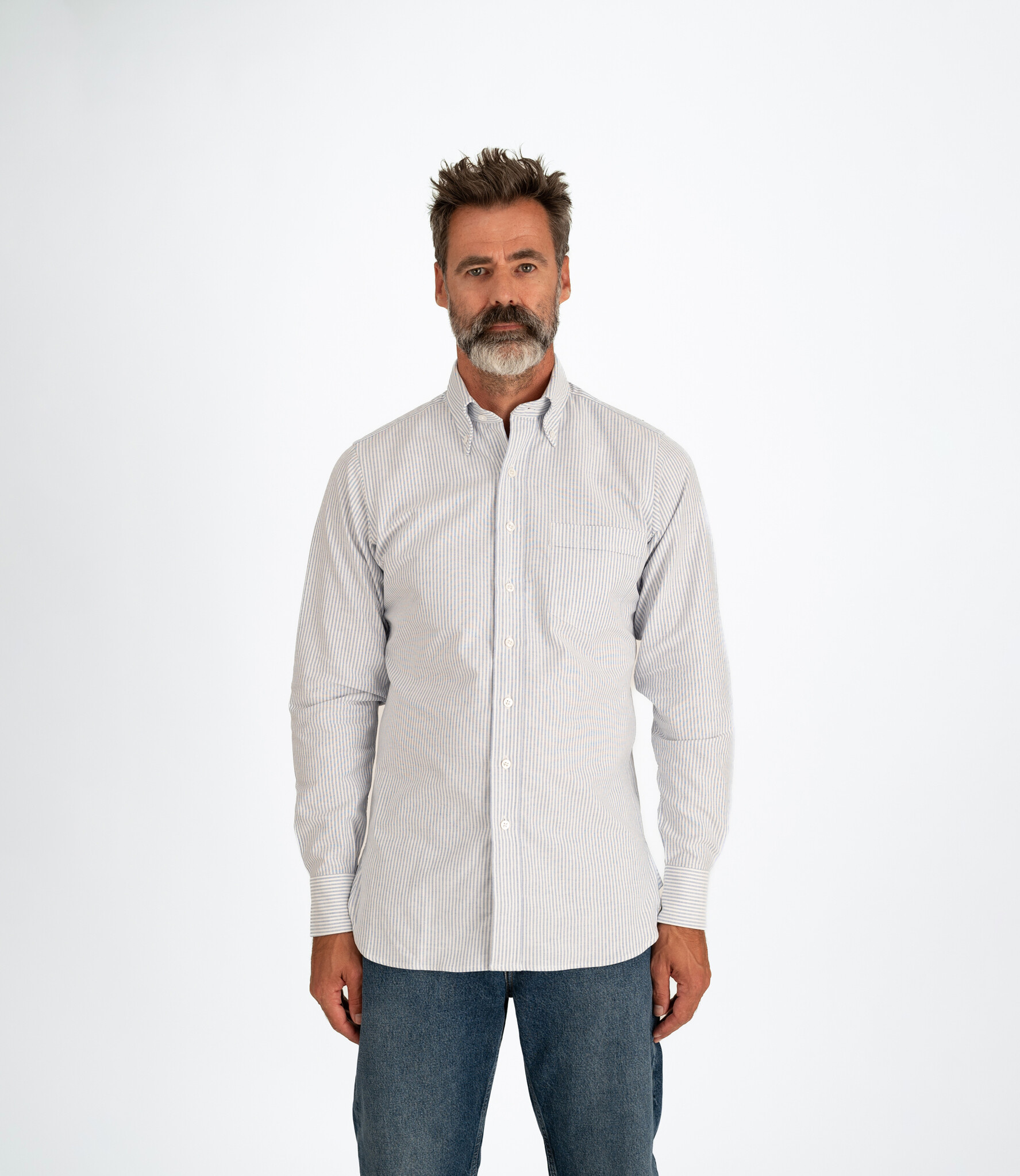 Ticking stripe button down oxford shirt - Blue - Neighbourhood