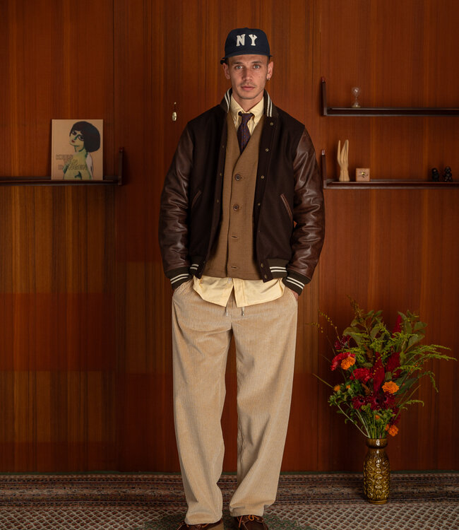 Dehen 1920 Varsity Jacket - Brown Melton / Antique Brandy Leather