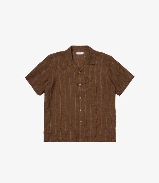 Universal Works Road shirt - Stripe linen brown