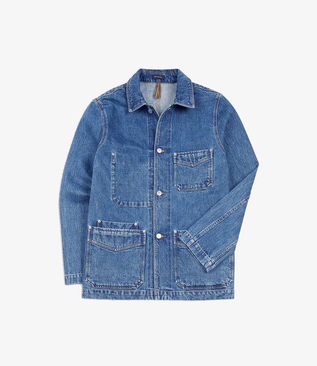 Drake's Selvedge Denim 5-Pocket Chore Jacket - Bleach Wash