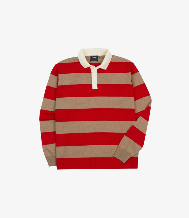 Drake's Block Stripe Knitted Rugby - Red & Camel