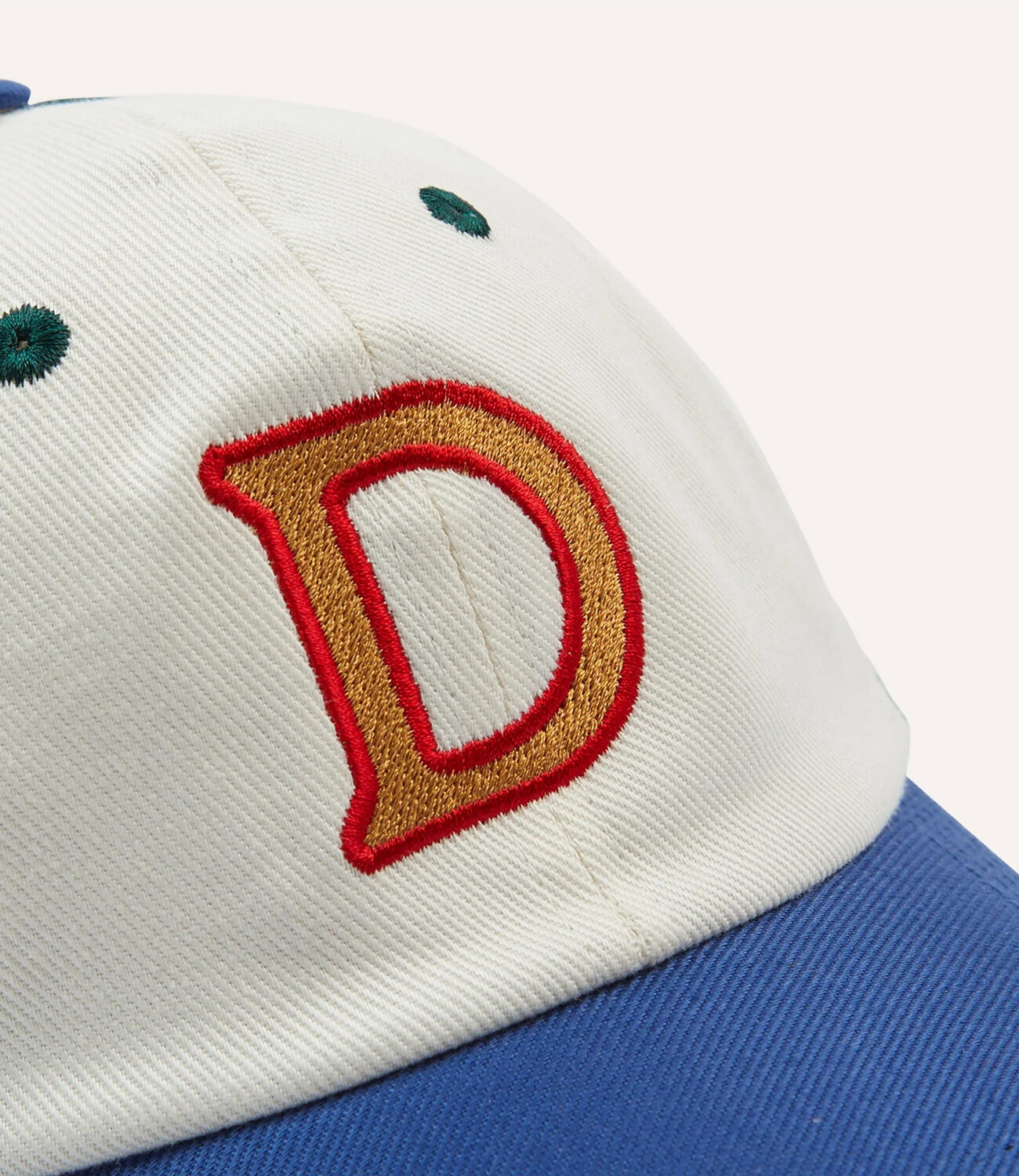 D Knitted Applique Baseball Cap - Ecru, Grn & Blue