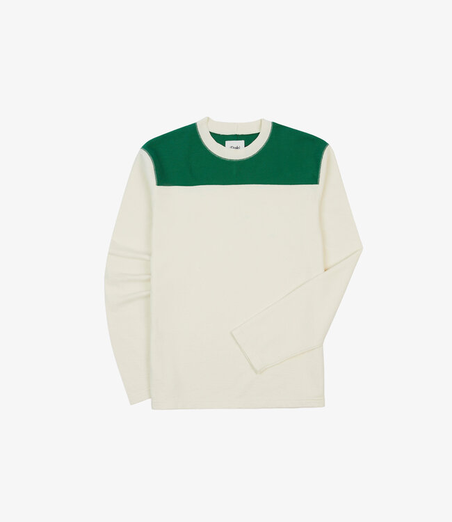 Drake's LS Football Tee - Antique White & Green