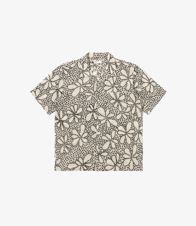 Universal Works Road shirt kantha flower - Ecru black