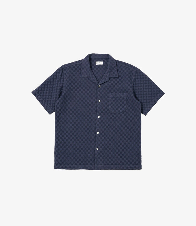 Universal Works Road shirt dot waffle - Navy