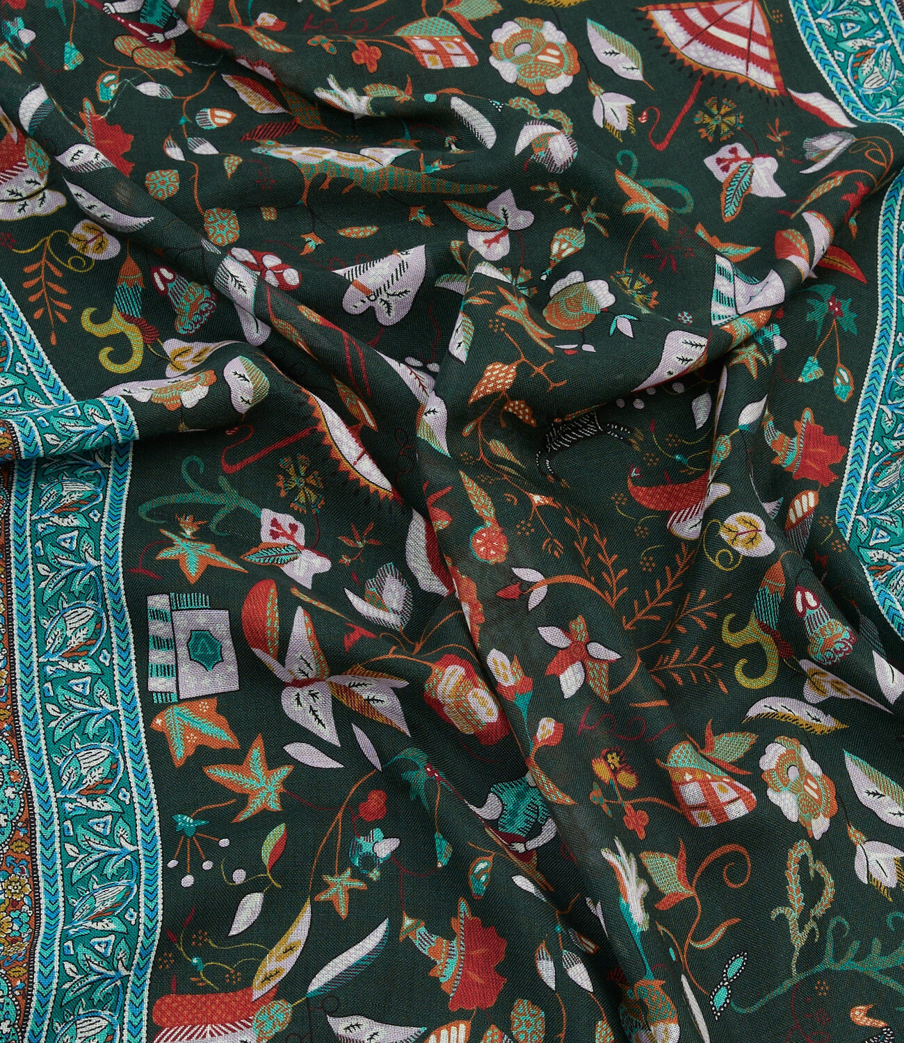Classic moghul printed scarf - Green & blue