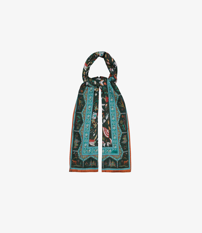 Drake's Classic moghul printed scarf - Green & blue