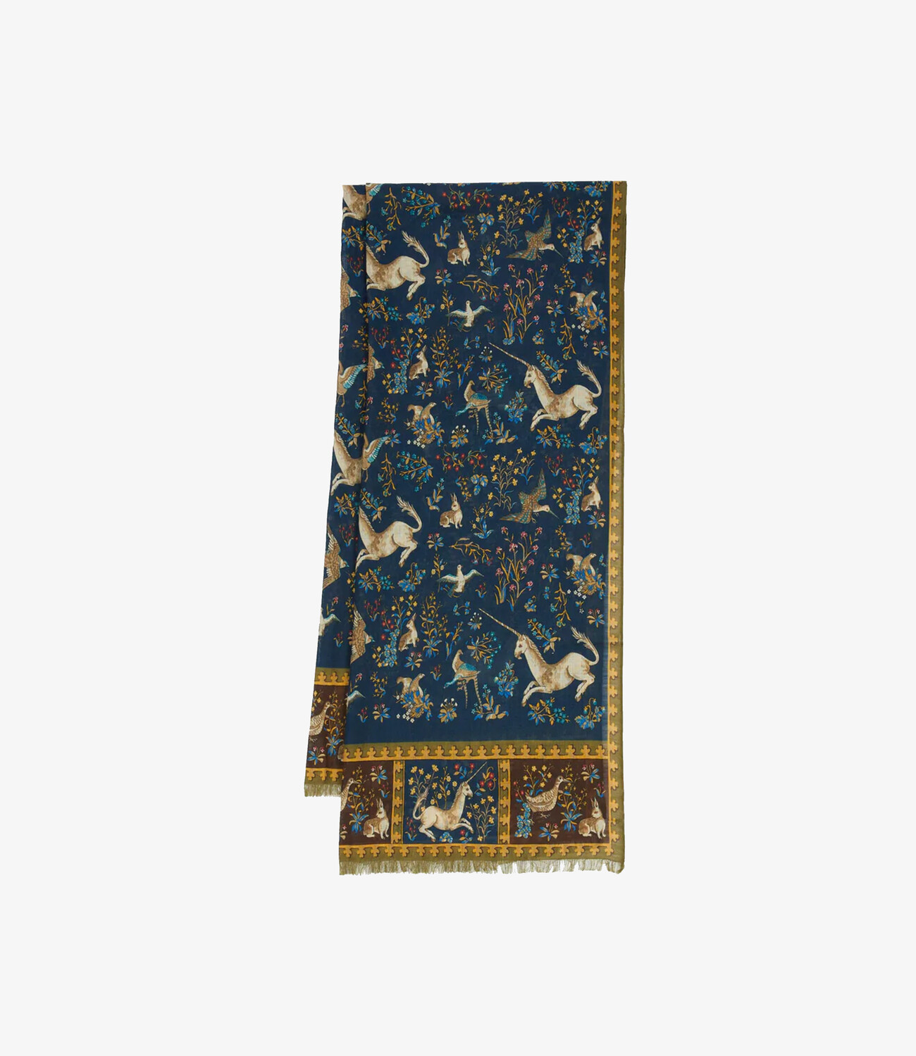 Unicorn print wool silk scarf - Navy