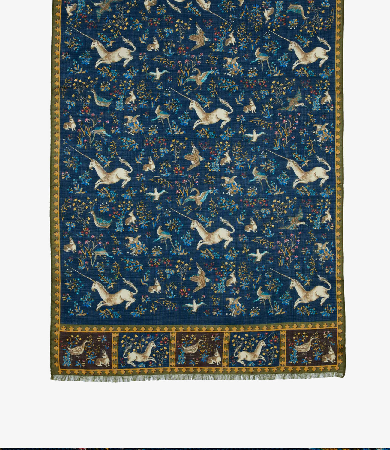 Unicorn print wool silk scarf - Navy