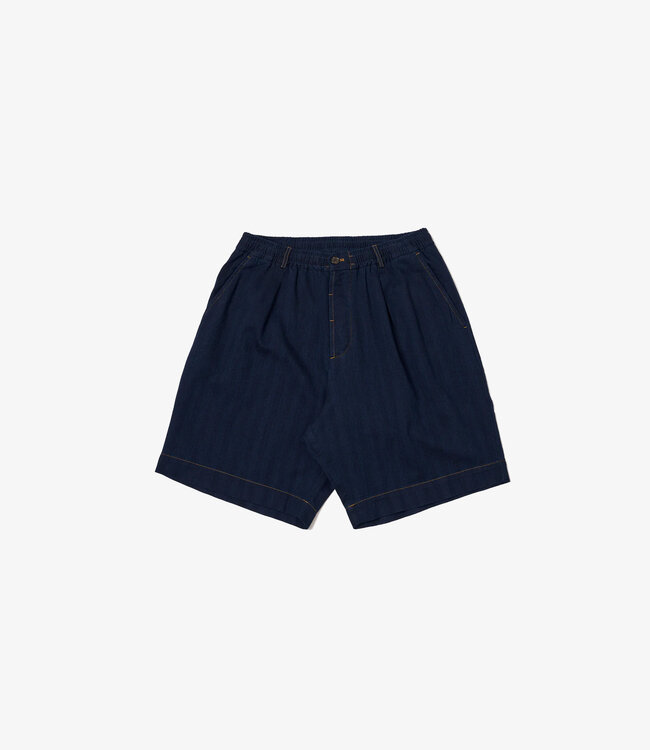 Universal Works Pleated track short herringbone - Indigo