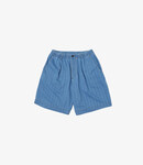 Universal Works Pleated track short herringbone - Washed indigo