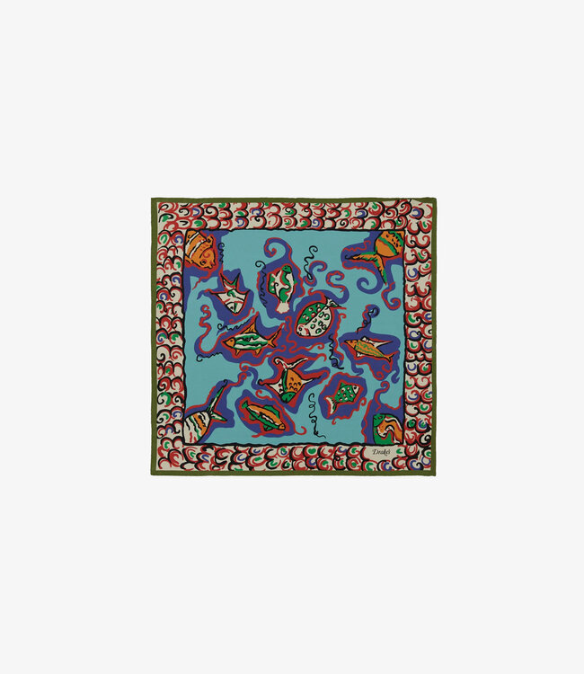 Drake's Fish Print Pocket Square - Teal