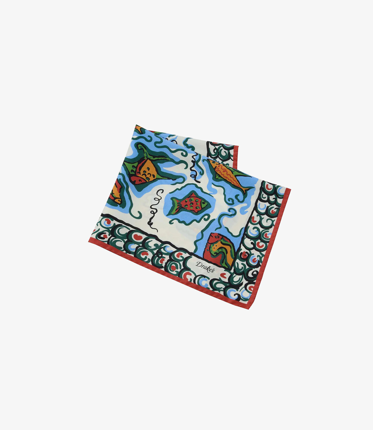 Fish Print Pocket Square - Ecru