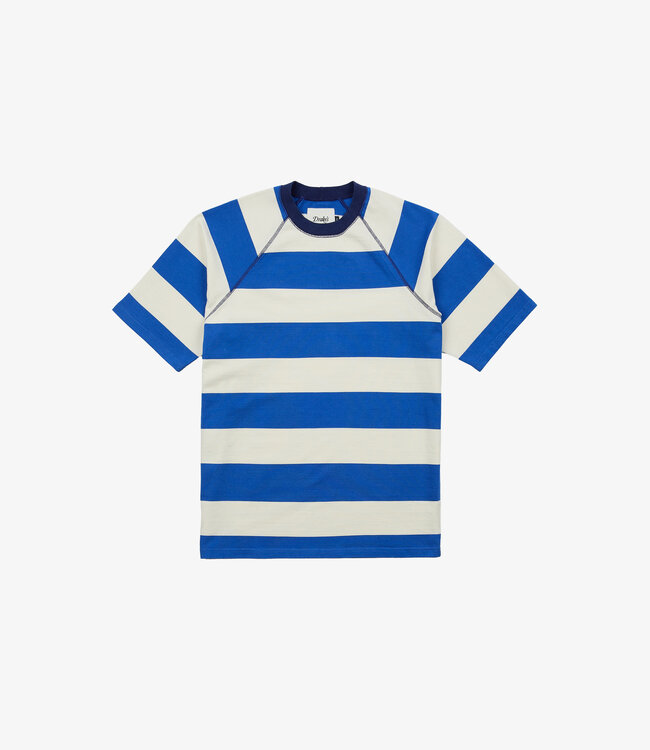 Drake's Block stripe raglan tee - White & blue