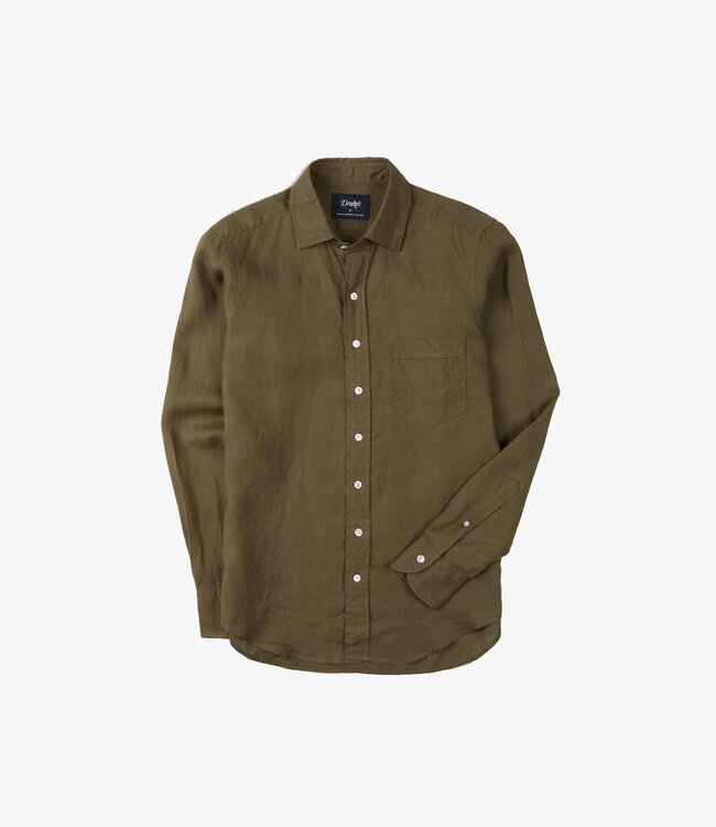 Drake's The Linen Summer Shirt - Khaki green