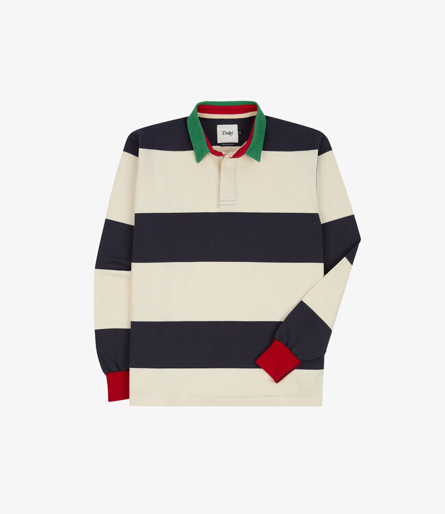 Drake's Dual Block Stripe Rugby - White & Navy