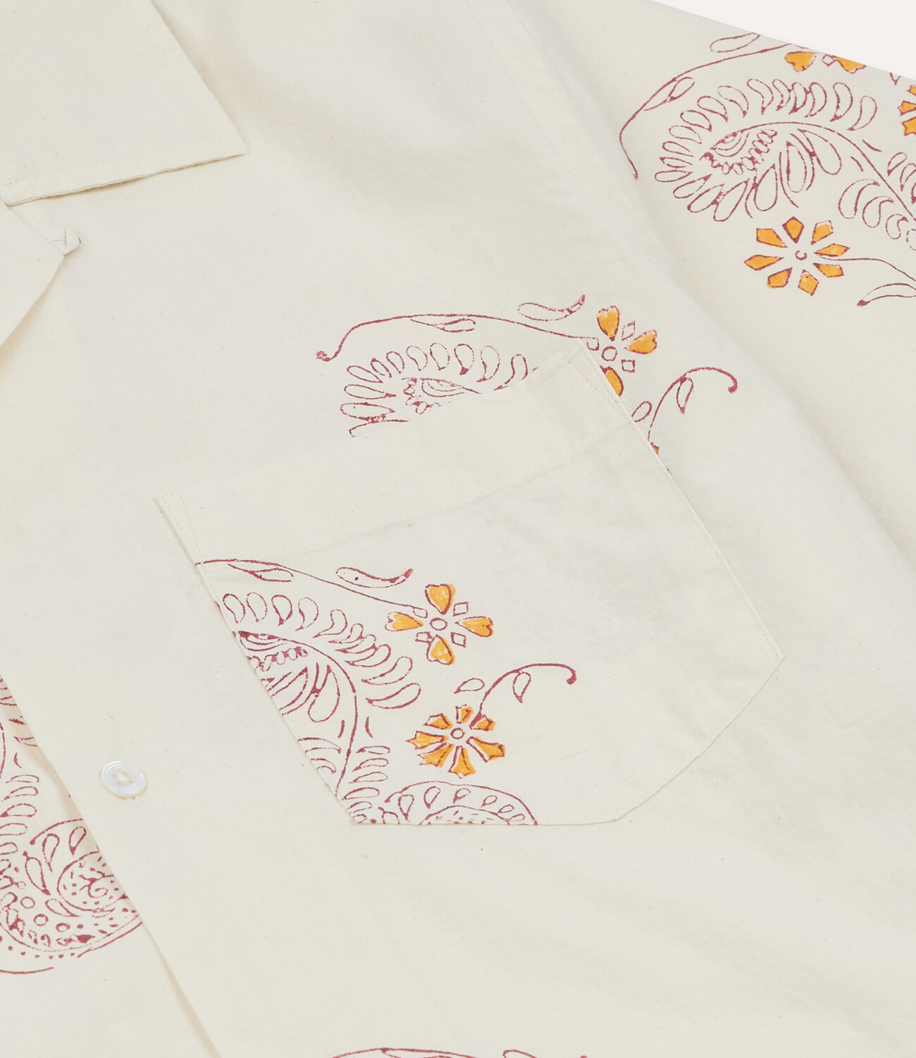 Floral Blk Print SS Camp Collar - Off W/Burg