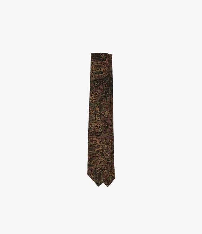 Drake's Painted Paisley Wool-Silk Tie - Brown