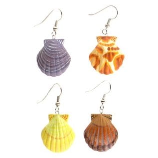 Painted Wood Scallop Earrings