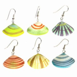 Painted Wood Clam Shell Earrings