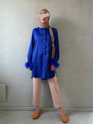 feather blouse tropia blue feather blouse tropia blue