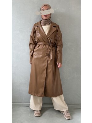 trenchcoat Leather look camel trenchcoat Leather look camel