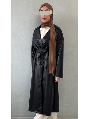 trenchcoat Leather look black trenchcoat Leather look black