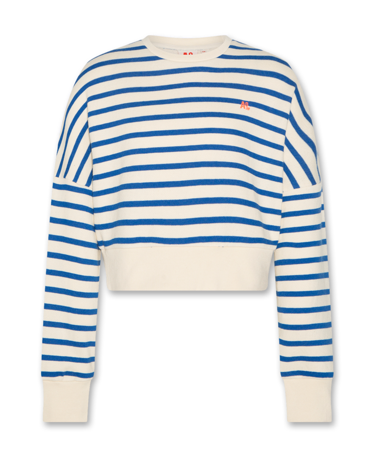 Ao76 125-1139-341 abby sweater logo stripe 707 bright blue