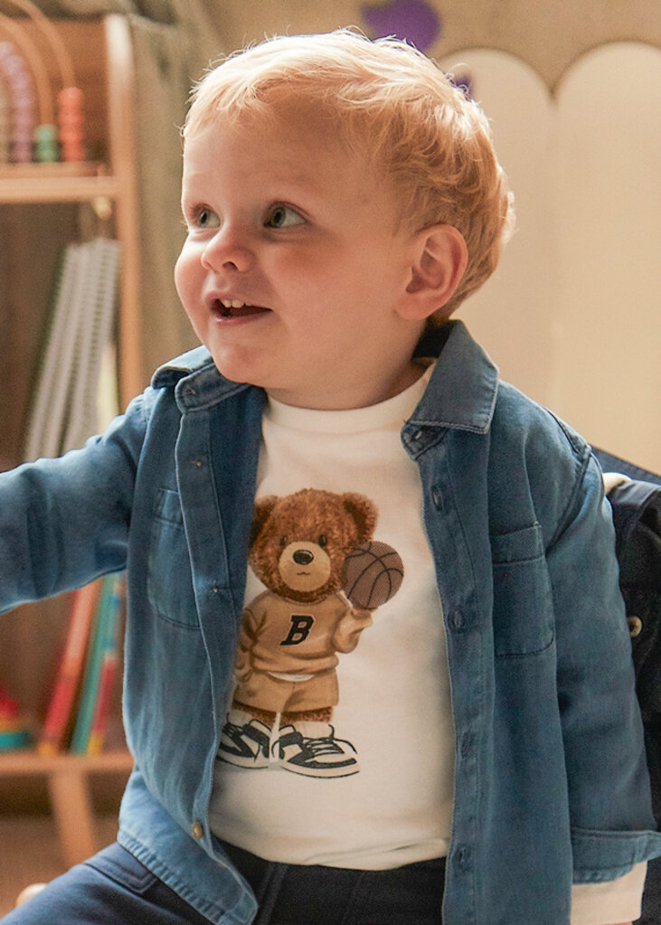 Mayoral 2058 L/s shirt bear 082 cream