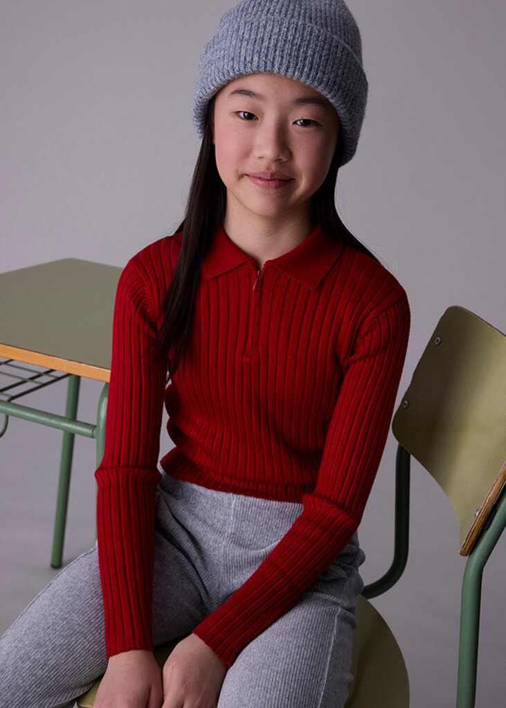Mayoral 7195 L/s knit polo 047 red