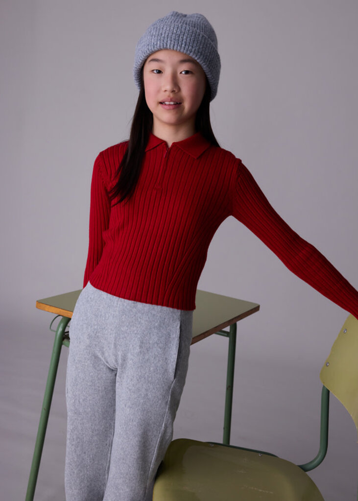 Mayoral 7195 L/s knit polo 047 red