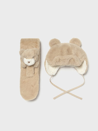 Mayoral 10020 Fur hat & scarf set 065 sand
