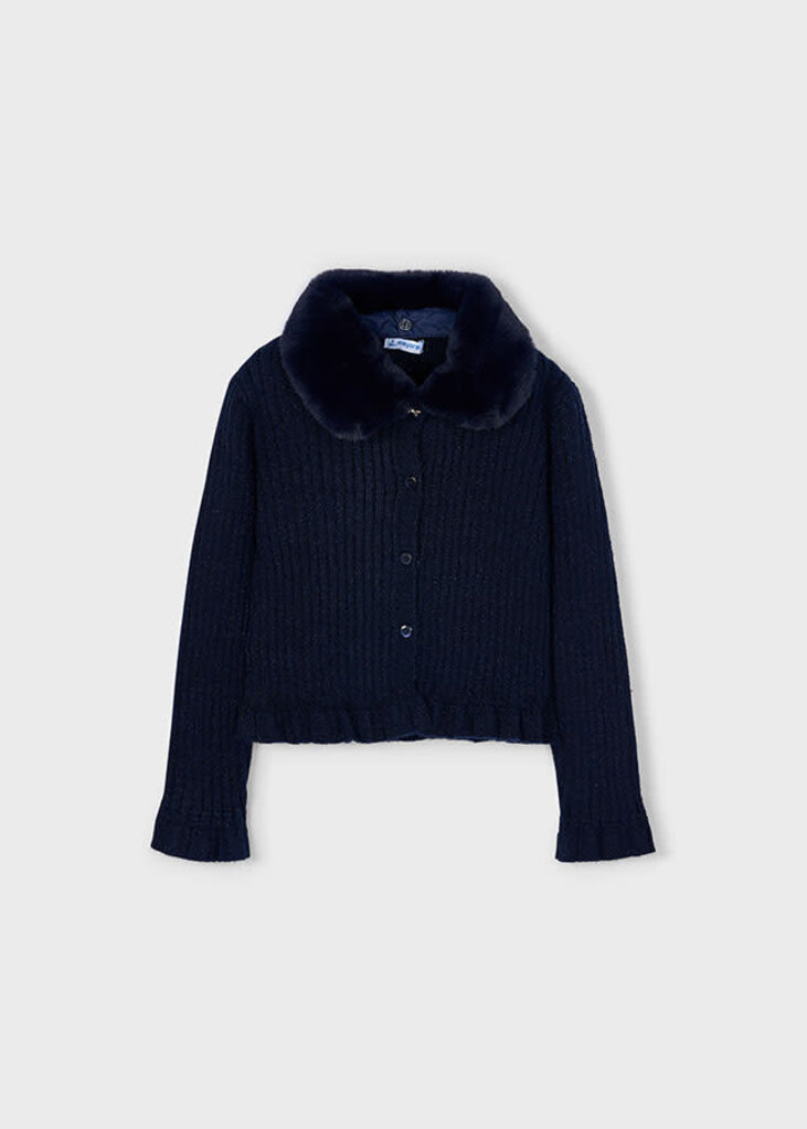 Mayoral 4311 Faux fur collar cardigan 015 navy