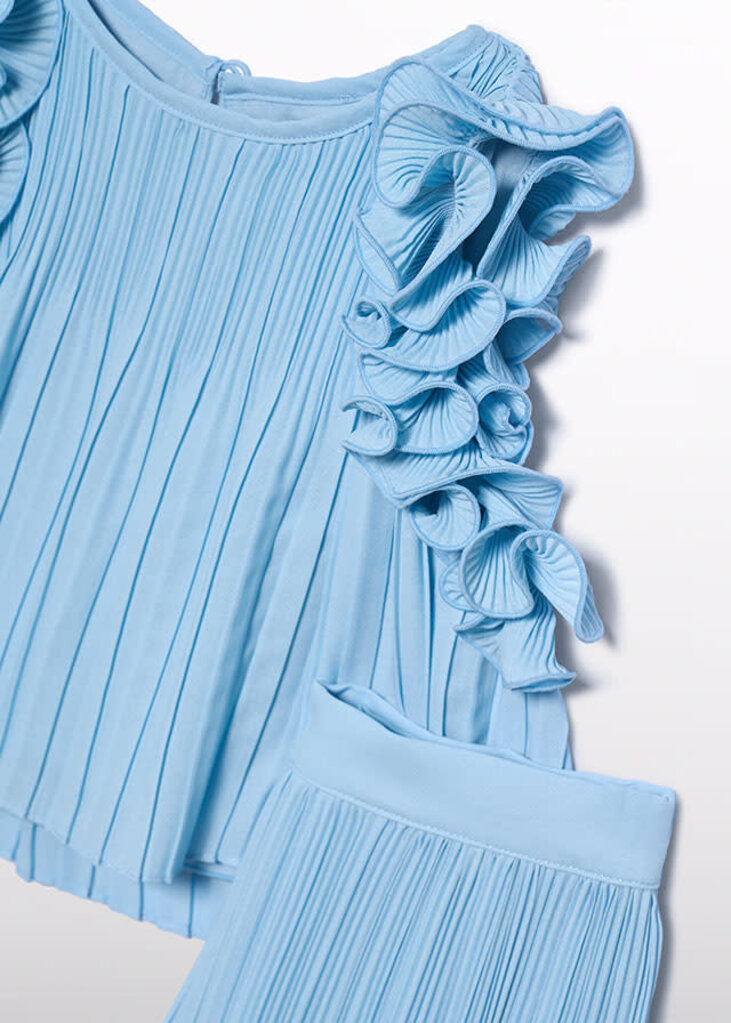 Abel & Lula 5285 pleated chiffon pants set 034 sky blue