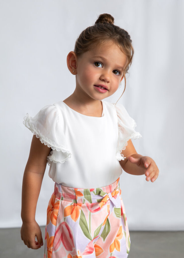 Mayoral 3195 Gauze blouse with lace trim 042 natural