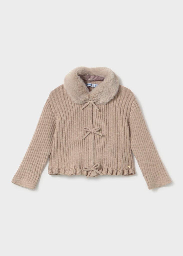 Mayoral 2386 Faux fur collar cardigan 061 seed
