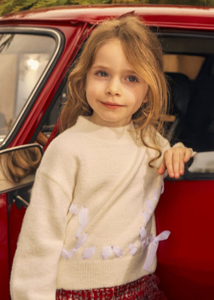 Mayoral 4321 Faux fur ribbon sweater 077 natural