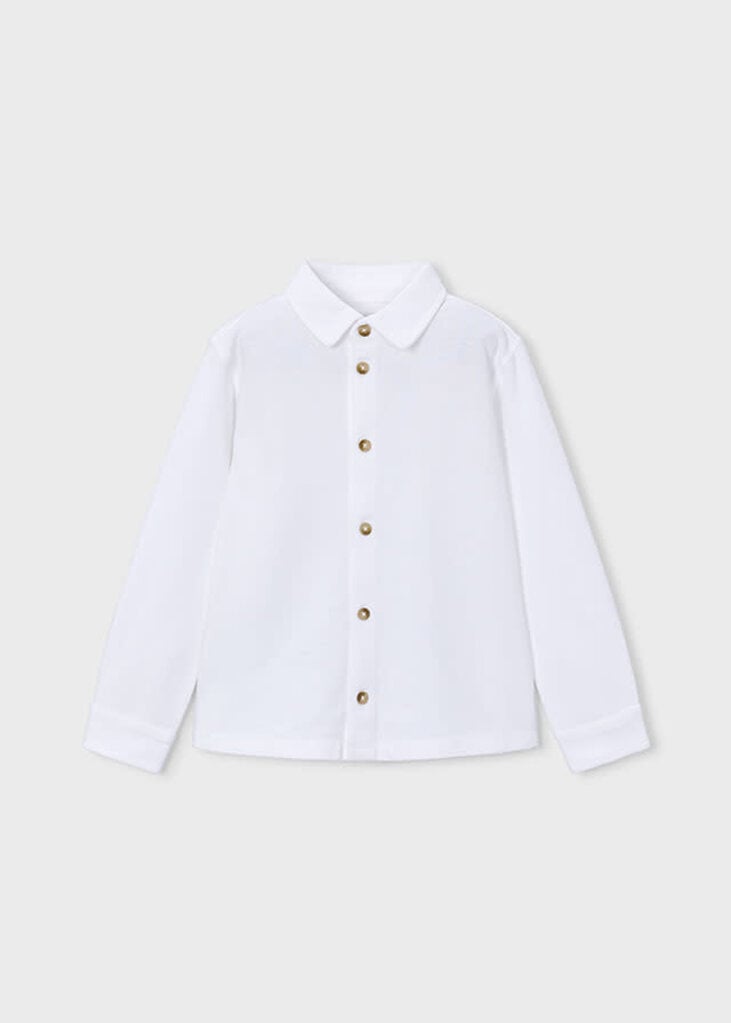Mayoral 4145 Long sleeve pique knit shirt 091 white