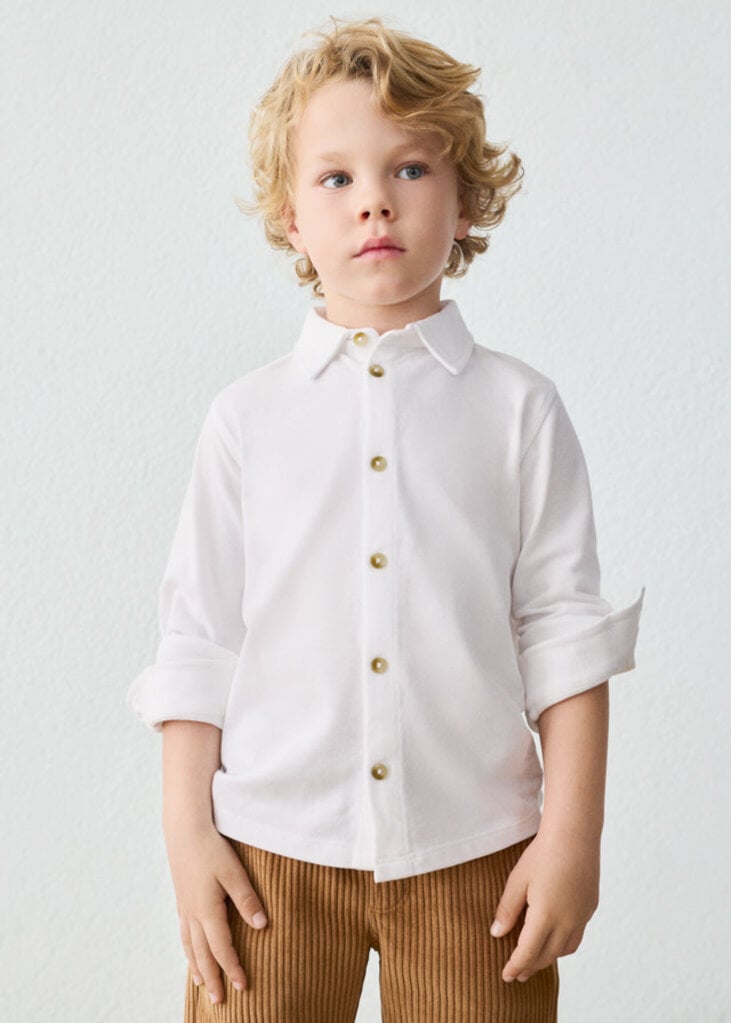 Mayoral 4145 Long sleeve pique knit shirt 091 white