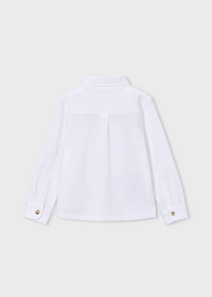 Mayoral 4145 Long sleeve pique knit shirt 091 white