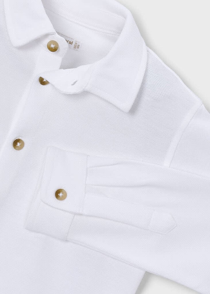 Mayoral 4145 Long sleeve pique knit shirt 091 white