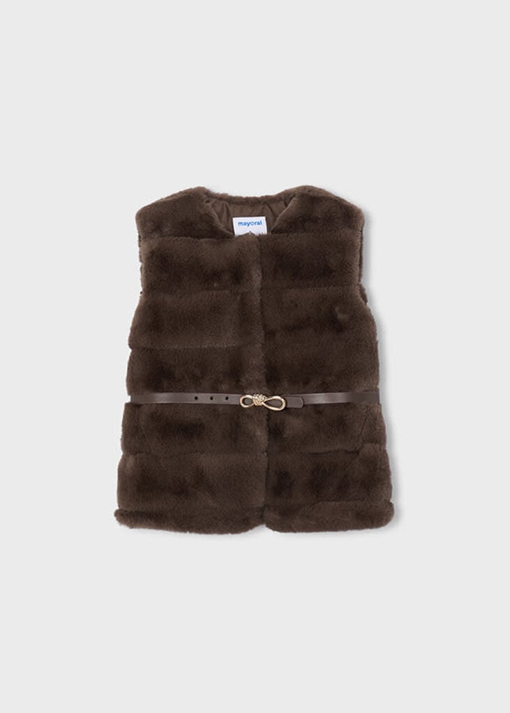 Mayoral 4328 Fur vest with belt 062 coffee