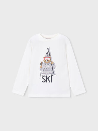 Mayoral 4024 L/s t-shirt skiining bear print  077 cream